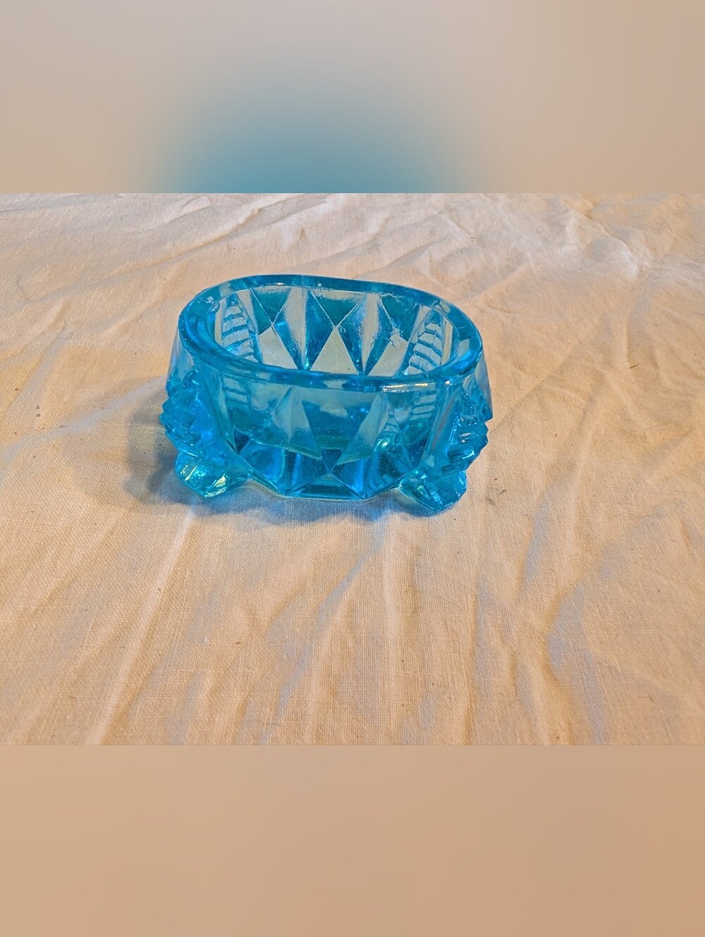 2/30$ Vintage Blue Cut-Glass Salt cellar / Trinket Dish